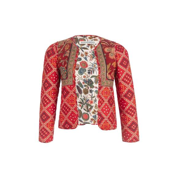 NEW Alix of Bohemia Bandana Bardot Quilted Jacket Red Rouge Open Front Holidays - Picture 4 of 15